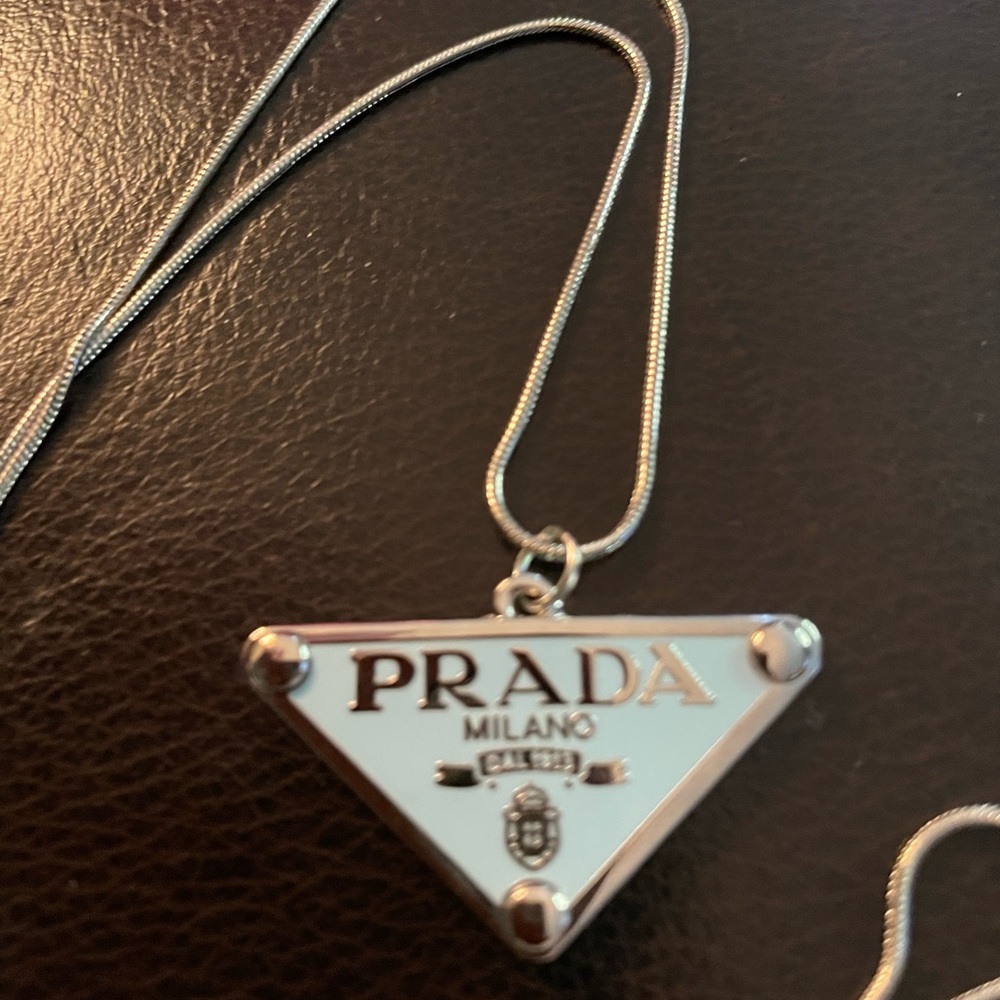 Auth Prada Sky Blue and Silver Logo Pendant - Picture 7 of 7